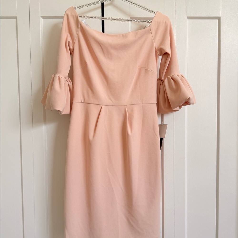 Betsy & Adam Blush Off-Shoulder 3/4 Bell Sleeve Dress